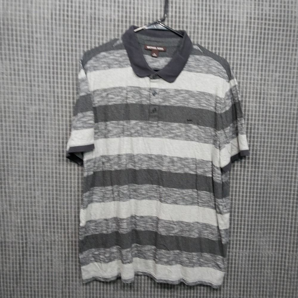 Michael Kors Mens Polo‎ Shirt Short Sleeve Striped XL Grey